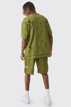 Tall Oversized Double Layer Homme T-shirt & Short Set | BoohooMAN UK