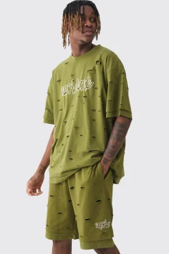 Tall Oversized Double Layer Homme T-shirt & Short Set | BoohooMAN UK