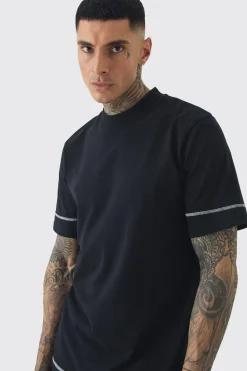Tall Oversized Extended Contrast Sticth T-shirt & Short Set | BoohooMAN UK
