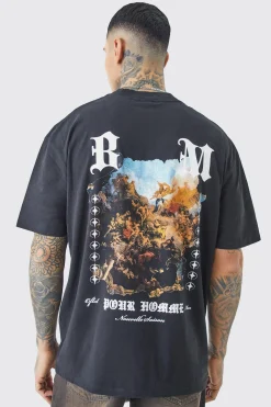 Tall Oversized Extended Neck Renaissance Back Print T-shirt | BoohooMAN UK
