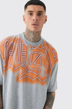 Tall Oversized Extended Neck Gothic Man Grafitti Spray T-shirt | BoohooMAN UK