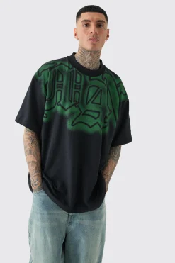 Tall Oversized Extended Neck Gothic Man Grafitti Spray T-shirt | BoohooMAN UK