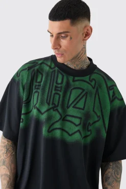 Tall Oversized Extended Neck Gothic Man Grafitti Spray T-shirt | BoohooMAN UK