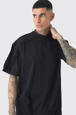Tall Oversized Extended Neck Exposed Seam T-shirt & Short Set | BoohooMAN UK