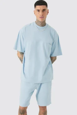 Tall Oversized Extended Neck Panel T-shirt & Cargo Short Set | BoohooMAN UK