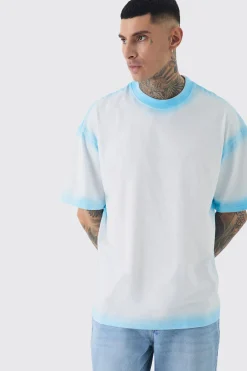 Tall Oversized Extended Neck Spray Wash T-shirt | BoohooMAN UK