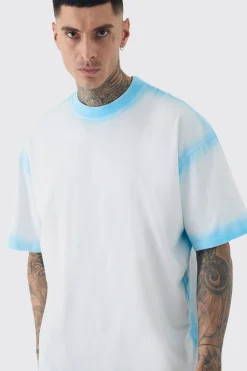 Tall Oversized Extended Neck Spray Wash T-shirt | BoohooMAN UK