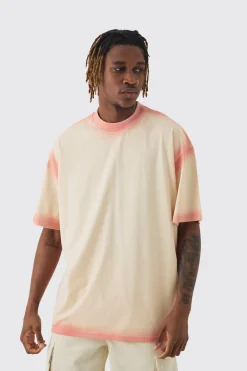 Tall Oversized Extended Neck Spray Wash T-shirt | BoohooMAN UK