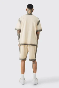Tall Oversized Extended Neck Spray Wash T-shirt & Short Set | BoohooMAN UK