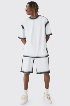 Tall Oversized Extended Neck Spray Wash T-shirt & Short Set | BoohooMAN UK