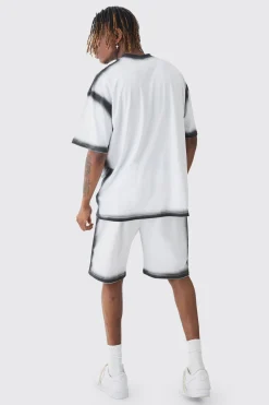 Tall Oversized Extended Neck Spray Wash T-shirt & Short Set | BoohooMAN UK