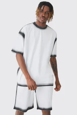 Tall Oversized Extended Neck Spray Wash T-shirt & Short Set | BoohooMAN UK