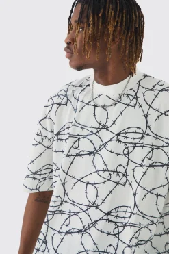 Tall Oversized Extended Neck Barbed Wire Graphic T-shirt | BoohooMAN UK