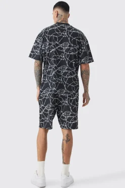 Tall Oversized Extended Neck Barbwire T-shirt & Short Set | BoohooMAN UK