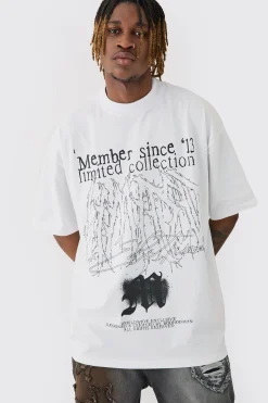 Tall Oversized Extended Neck Limited Print T-shirt | BoohooMAN UK
