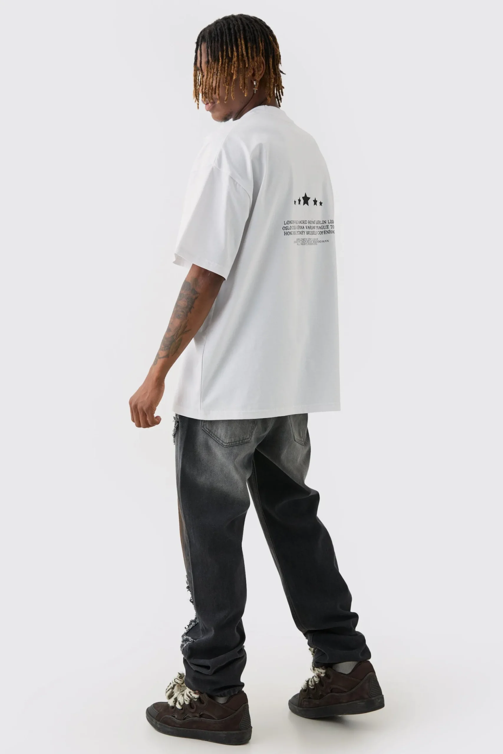 Tall Oversized Extended Neck Limited Print T-shirt | BoohooMAN UK