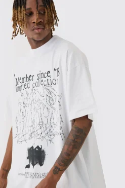 Tall Oversized Extended Neck Limited Print T-shirt | BoohooMAN UK