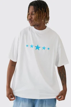 Tall Oversized Extended Neck Star Print T-shirt | BoohooMAN UK