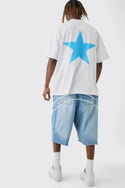 Tall Oversized Extended Neck Star Print T-shirt | BoohooMAN UK