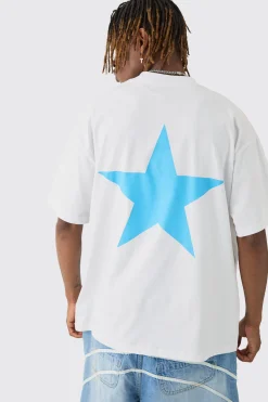 Tall Oversized Extended Neck Star Print T-shirt | BoohooMAN UK