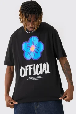 Tall Oversized Extended Neck Official Floral Print T-shirt | BoohooMAN UK