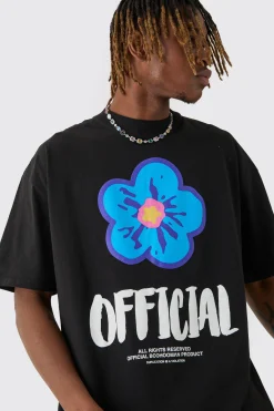 Tall Oversized Extended Neck Official Floral Print T-shirt | BoohooMAN UK