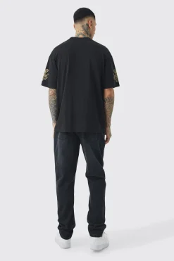 Tall Oversized Extended Neck Official Man Baroque Print T-shirt | BoohooMAN UK