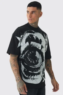 Tall Oversized Extended Neck Eye Large Scale Print T-Shirt | BoohooMAN UK