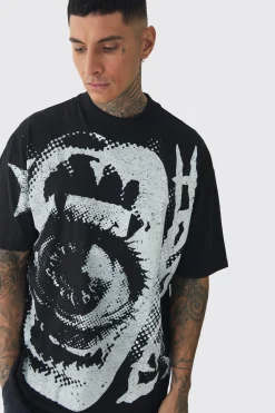 Tall Oversized Extended Neck Eye Large Scale Print T-Shirt | BoohooMAN UK