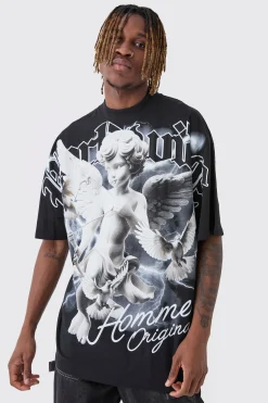 Tall Oversized Extended Neck Rennaisance Large Scale Print T-Shirt | BoohooMAN UK