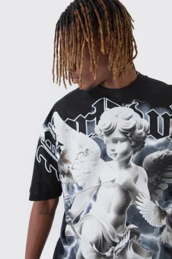Tall Oversized Extended Neck Rennaisance Large Scale Print T-Shirt | BoohooMAN UK