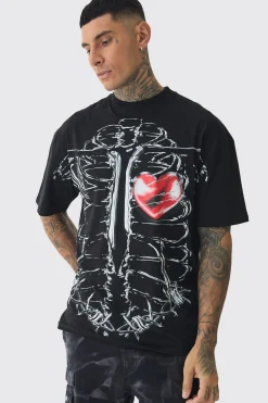 Tall Oversized Extended Neck Ribcage Large Scale Print T-Shirt | BoohooMAN UK