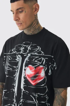 Tall Oversized Extended Neck Ribcage Large Scale Print T-Shirt | BoohooMAN UK