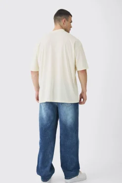 Tall Oversized Extended Neck Heart Embroidered T-Shirt | BoohooMAN UK