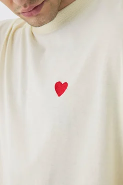Tall Oversized Extended Neck Heart Embroidered T-Shirt | BoohooMAN UK