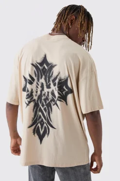 Tall Oversized Extended Neck Worldwide Gothic Cross Print T-Shirt | BoohooMAN UK