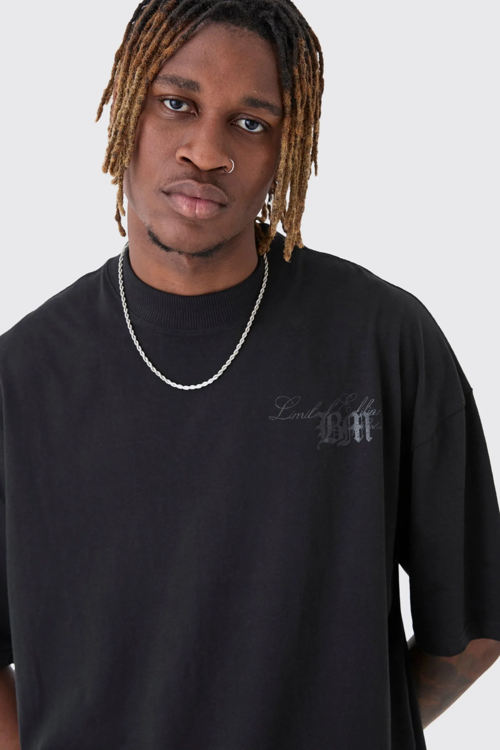 Tall Oversized Extended Neck Limited Edition Print T-Shirt | BoohooMAN UK