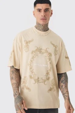 Tall Oversized Extended Official Man Baroque Print T-shirt | BoohooMAN UK