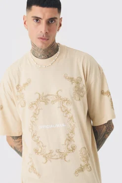 Tall Oversized Extended Official Man Baroque Print T-shirt | BoohooMAN UK