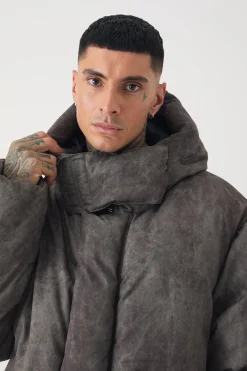Tall Oversized Extreme Padded Fit Puffer Jacket In Grey | BoohooMAN UK