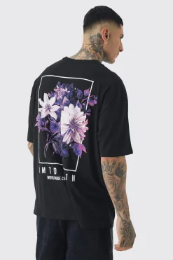 Tall Oversized Floral Back Graphic T-shirt | BoohooMAN UK