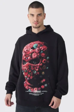 Tall Oversized Floral Balaclava Print Hoodie | BoohooMAN UK