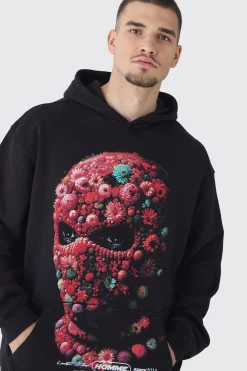 Tall Oversized Floral Balaclava Print Hoodie | BoohooMAN UK