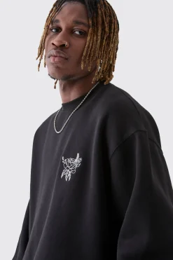 Tall Oversized Floral Embroidered Sweatshirt | BoohooMAN UK