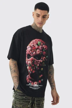 Tall Oversized Floral Mask T-shirt | BoohooMAN UK