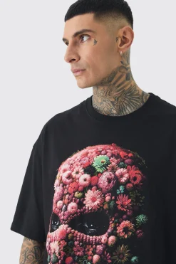 Tall Oversized Floral Mask T-shirt | BoohooMAN UK