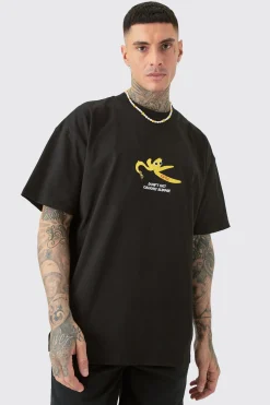Tall Oversized Heavy Split Hem Print T-shirt | BoohooMAN UK