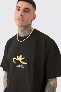 Tall Oversized Heavy Split Hem Print T-shirt | BoohooMAN UK