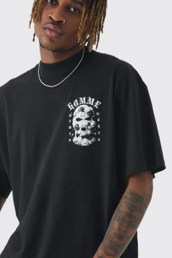 Tall Oversized Homme Balaclava Floral Print T-shirt | BoohooMAN UK