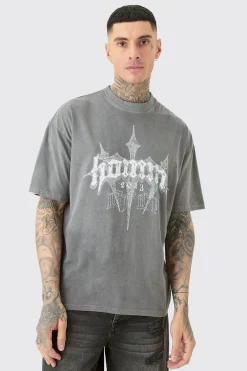 Tall Oversized Homme Cross T-shirt In Grey | BoohooMAN UK